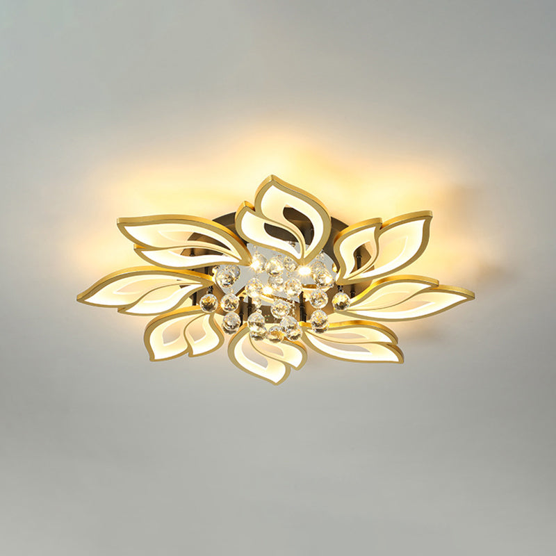 Contemporary Led Semi Flush Mount Ceiling Light With Crystal Ball - Gold Finish 8 / Remote Control