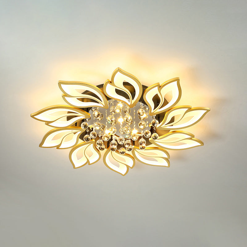 Contemporary Led Semi Flush Mount Ceiling Light With Crystal Ball - Gold Finish 10 / Warm