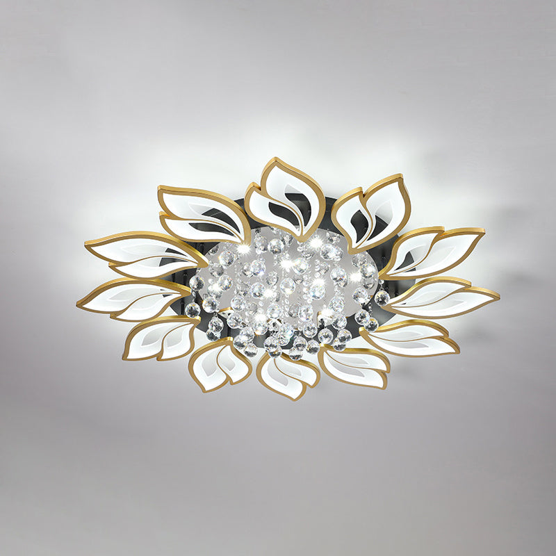 Contemporary Led Semi Flush Mount Ceiling Light With Crystal Ball - Gold Finish 12 / White