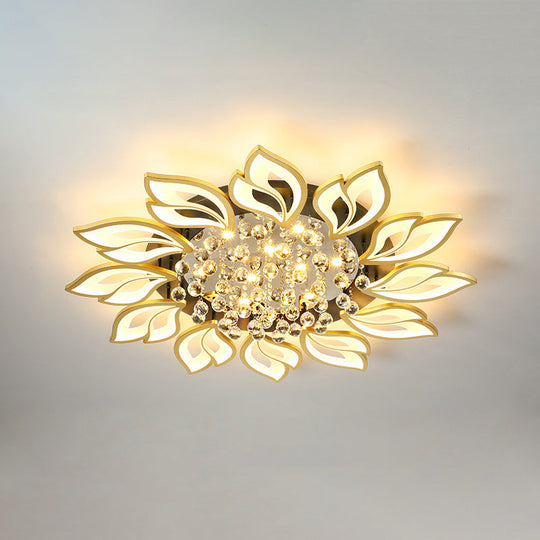 Contemporary Led Semi Flush Mount Ceiling Light With Crystal Ball - Gold Finish 12 / Remote Control