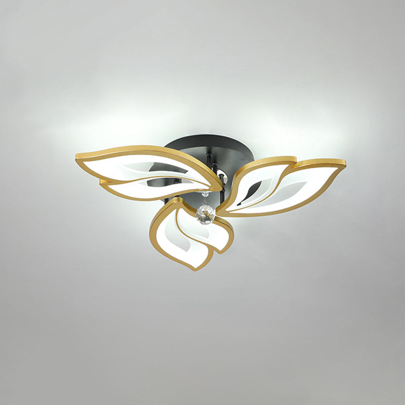 Contemporary Led Semi Flush Mount Ceiling Light With Crystal Ball - Gold Finish 3 / White