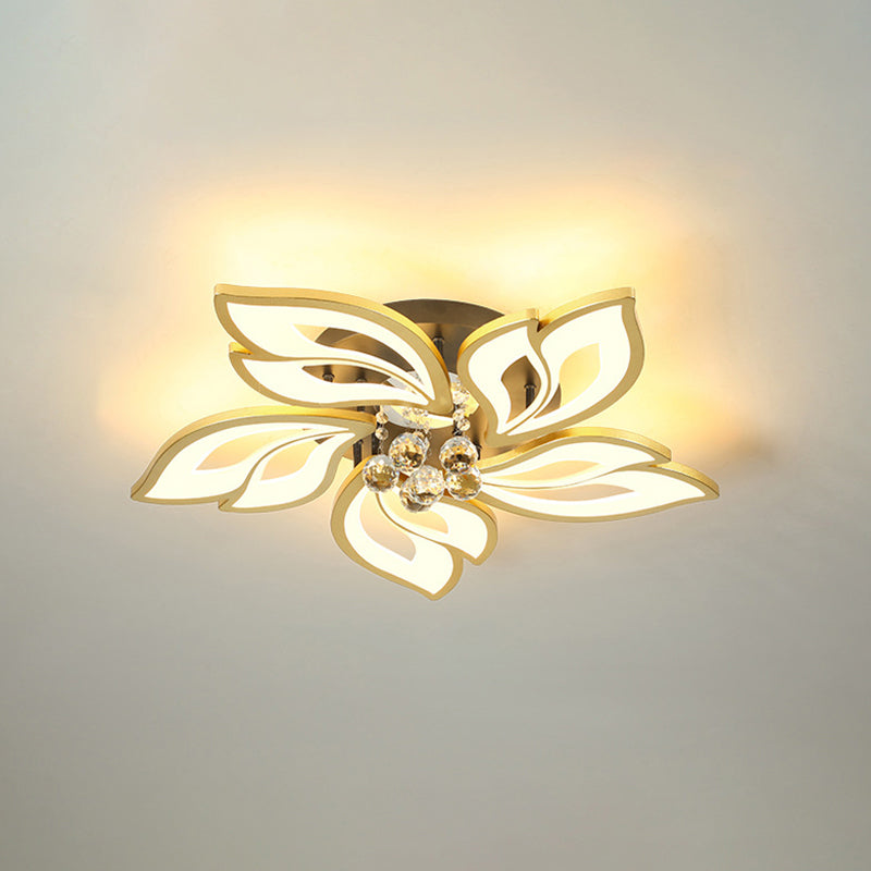 Contemporary Led Semi Flush Mount Ceiling Light With Crystal Ball - Gold Finish 5 / Warm