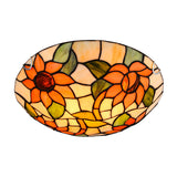 Sunflower Tiffany Stained Glass Flush Mount Ceiling Light In Vibrant Orange Bowl Shape