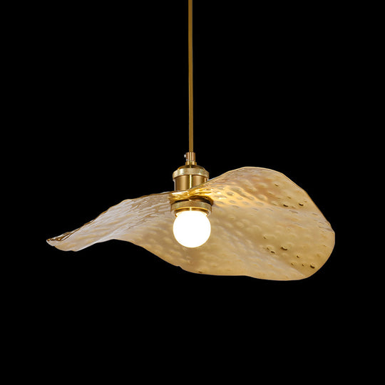 Golden Bronze Lotus Leaf Pendant Hanging Lamp - Mid-Century Metal Ceiling Light For Restaurants / 12