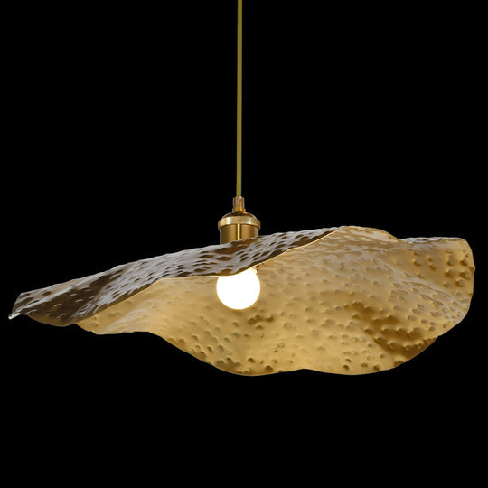 Golden Bronze Lotus Leaf Pendant Hanging Lamp - Mid-Century Metal Ceiling Light For Restaurants /