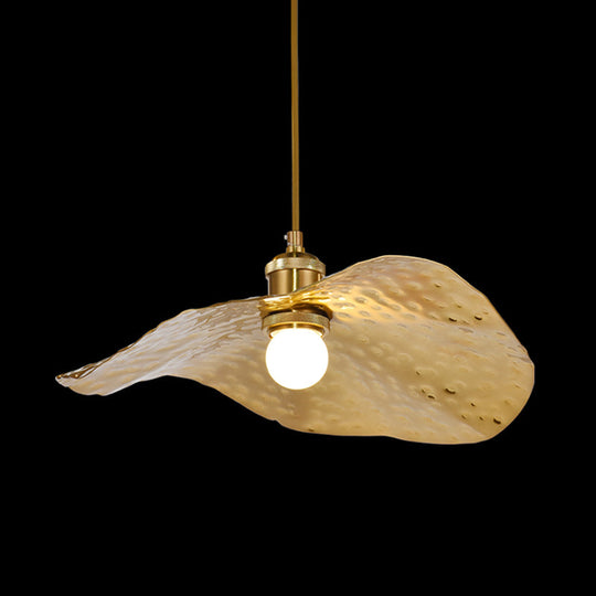 Golden Bronze Lotus Leaf Pendant Hanging Lamp - Mid-Century Metal Ceiling Light For Restaurants / 16