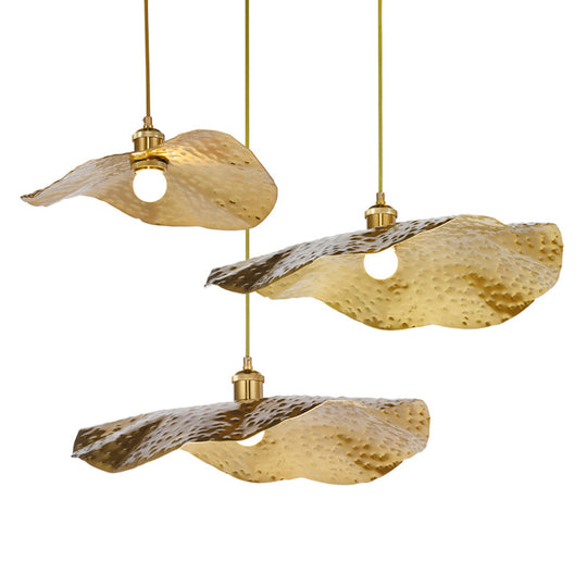 Golden Bronze Lotus Leaf Pendant Hanging Lamp - Mid-Century Metal Ceiling Light For Restaurants