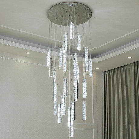 Modern Crystal Drop Pendant Light For Stairway - Multiple Rectangles