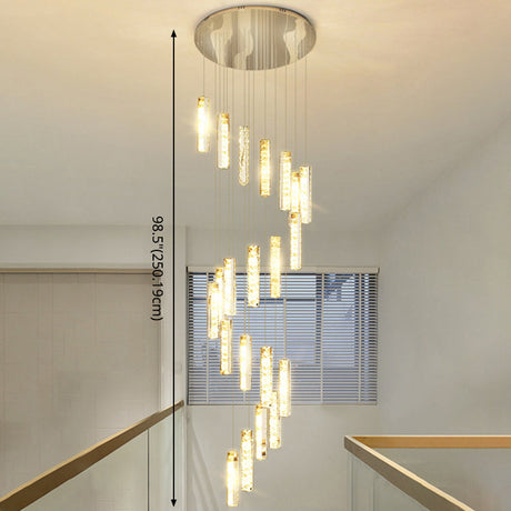 Modern Crystal Drop Pendant Light For Stairway - Multiple Rectangles