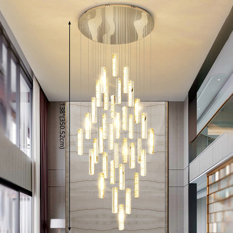 Modern Crystal Drop Pendant Light For Stairway - Multiple Rectangles