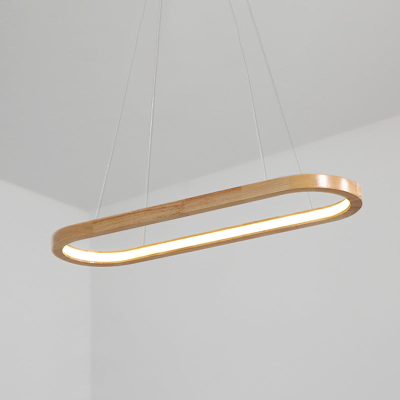 Modern Minimalist Wooden Led Strip Pendant Light For Restaurants Wood / 35.5 White