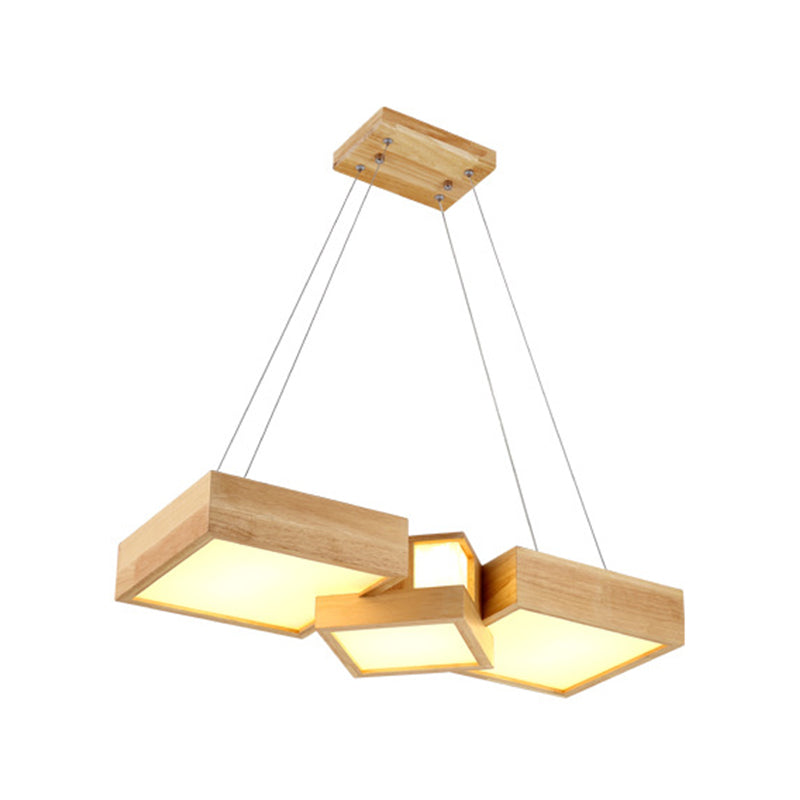 Japanese Style Wooden Led Pendant Lights For Restaurants - Rectangular Solid Wood Island Lamps / 29