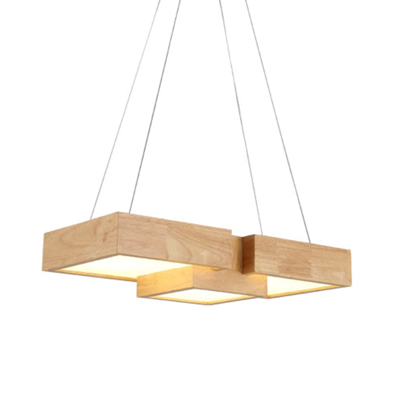 Japanese Style Wooden Led Pendant Lights For Restaurants - Rectangular Solid Wood Island Lamps /