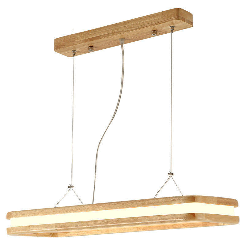 Rectangular Wood Island Pendant Light - Nordic Led Dining Room Fixture In Beige