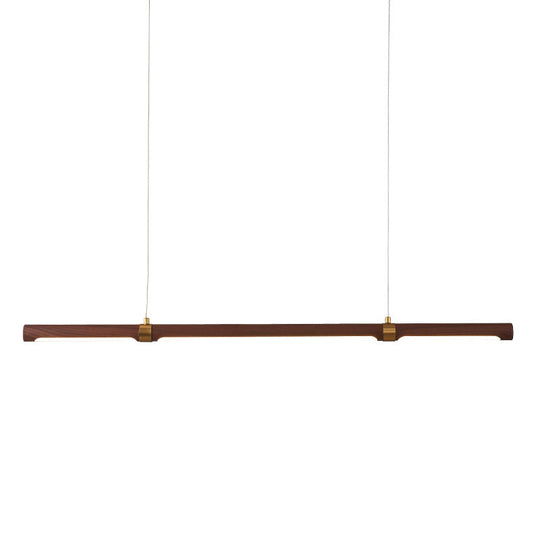 Nordic Wood Island Pendant Led Strip Light In Brown For Dining Table