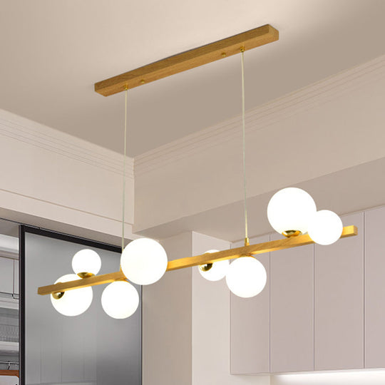 Contemporary Wood Pendant With Glass Globe Shade For Dining Room 8 /