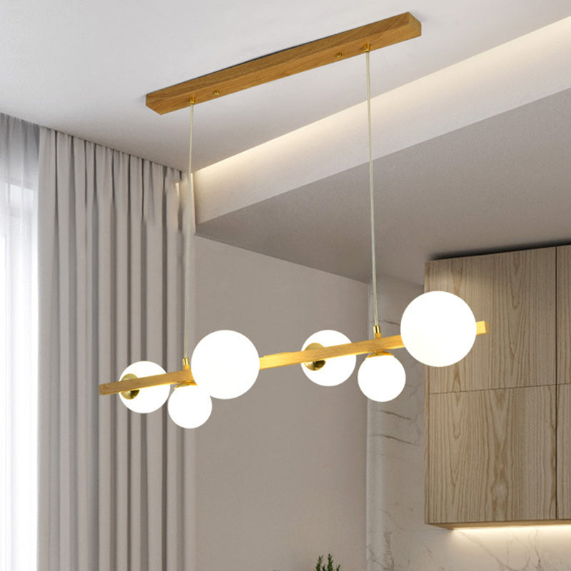 Contemporary Wood Pendant With Glass Globe Shade For Dining Room 6 /