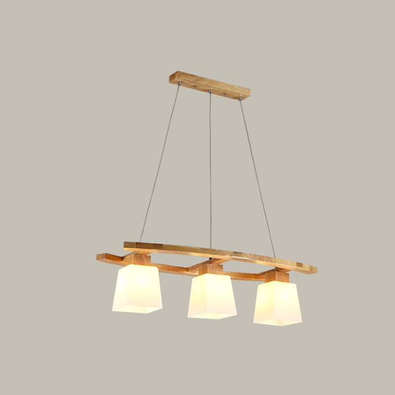 Nordic Wood Pendant Light With Glass Lampshade For Dining Table