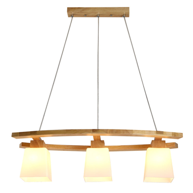 Nordic Wood Pendant Light With Glass Lampshade For Dining Table