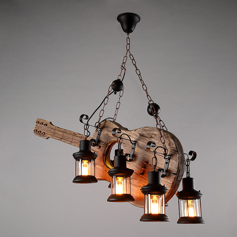 Art Deco Industrial Guitar Pendant Light With Wood And Black Metal Finish