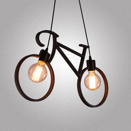 Iron Bicycle Chandelier - Vintage 2 Light Pendant For Dining Table