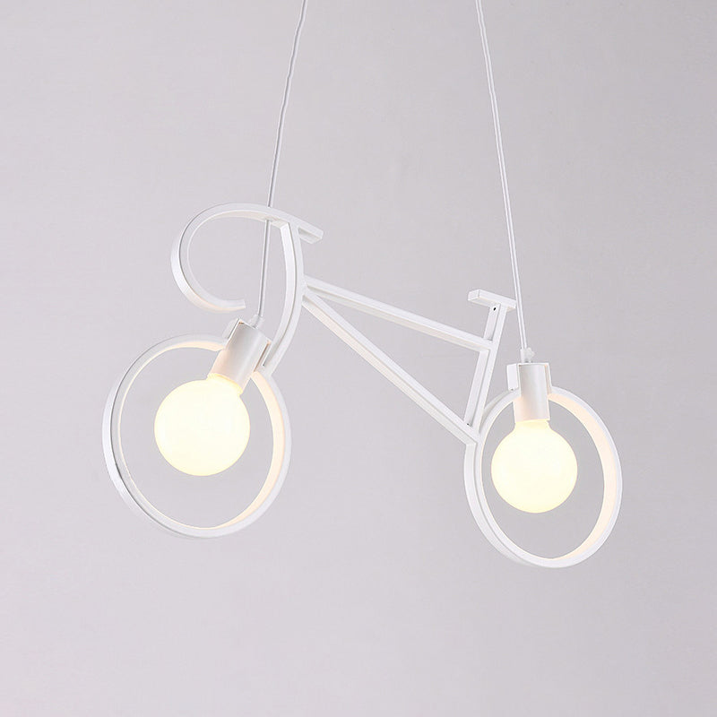 Iron Bicycle Chandelier - Vintage 2 Light Pendant For Dining Table White