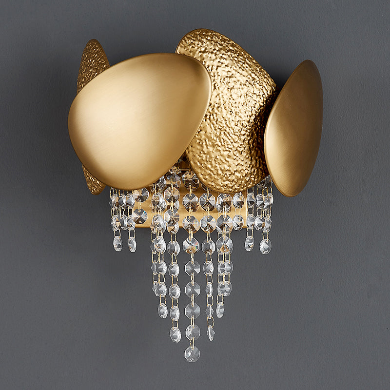 Modern Egg Shaped Wall Mount Light With 2 Metal Lights - Golden Sconce Lighting Clear Crystal