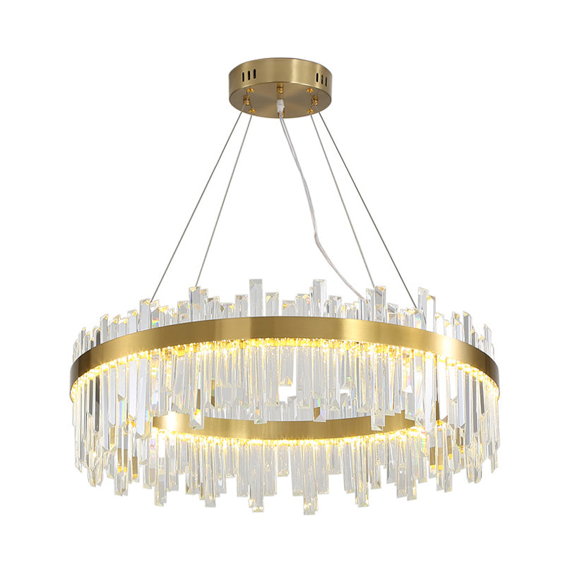 Gold Circle Led Chandelier Lamp - Postmodern Crystal Block Multiple Sizes Available