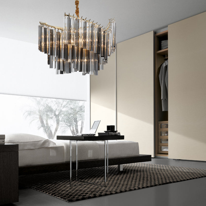 Smoke Gray Postmodern Spiral Chandelier With Crystal Rod - 5/10 Head Living Room Hanging Lamp