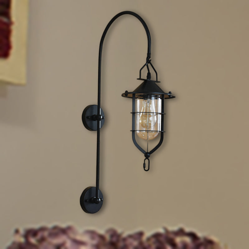 Industrial Clear Glass Wall Light With Rustic Charm - Perfect For Living Rooms Black