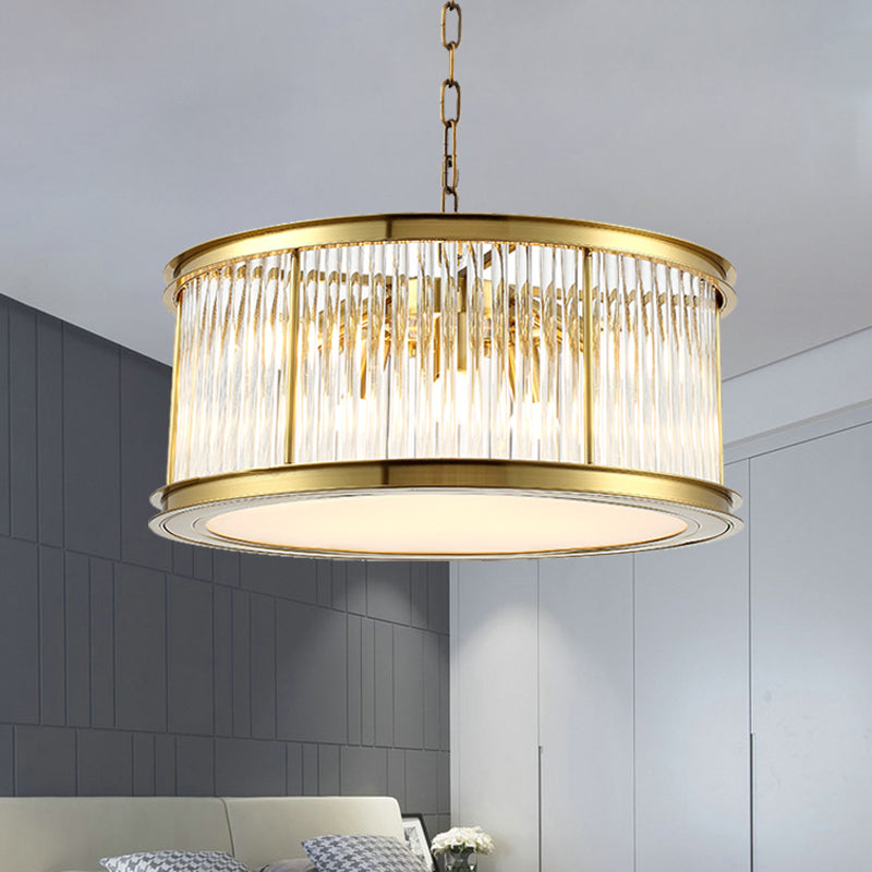 Modern Crystal Drum Chandelier - 6-Light Black/Brass Hanging Light Fixture For Living Room Brass
