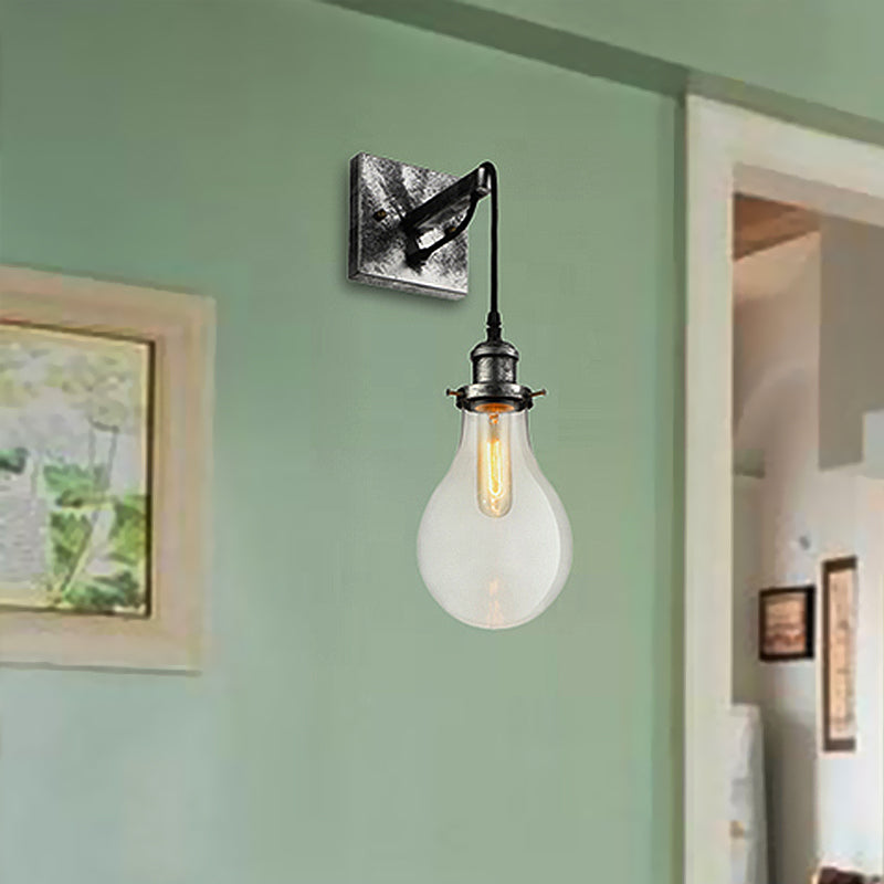 Industrial Black Wall Sconce With Clear Glass Shade And 1 Light For Living Room