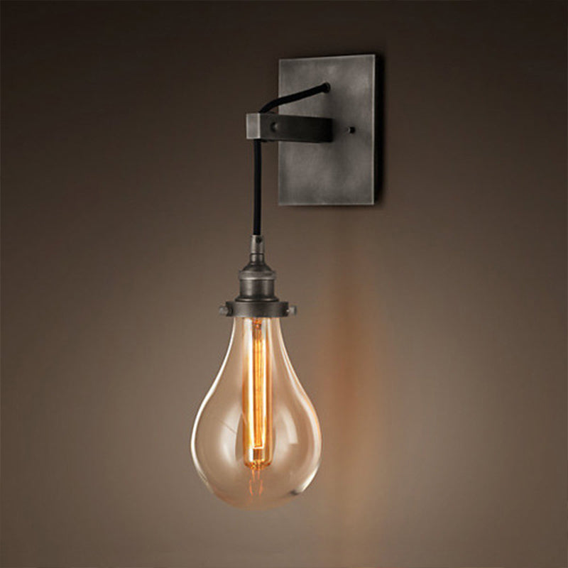 Industrial Black Wall Sconce With Clear Glass Shade And 1 Light For Living Room