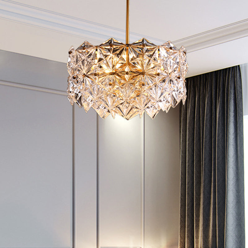 Hexagonal Gold Crystal Hanging Lamp Kit - Postmodern Ceiling Light (8/9 Heads)
