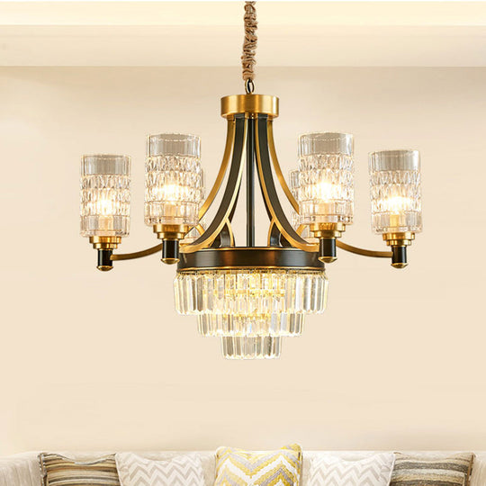Textured Crystal Cylinder Hanging Light In Gold - 6/8 Head Postmodern Chandelier For Dining Room 6 /