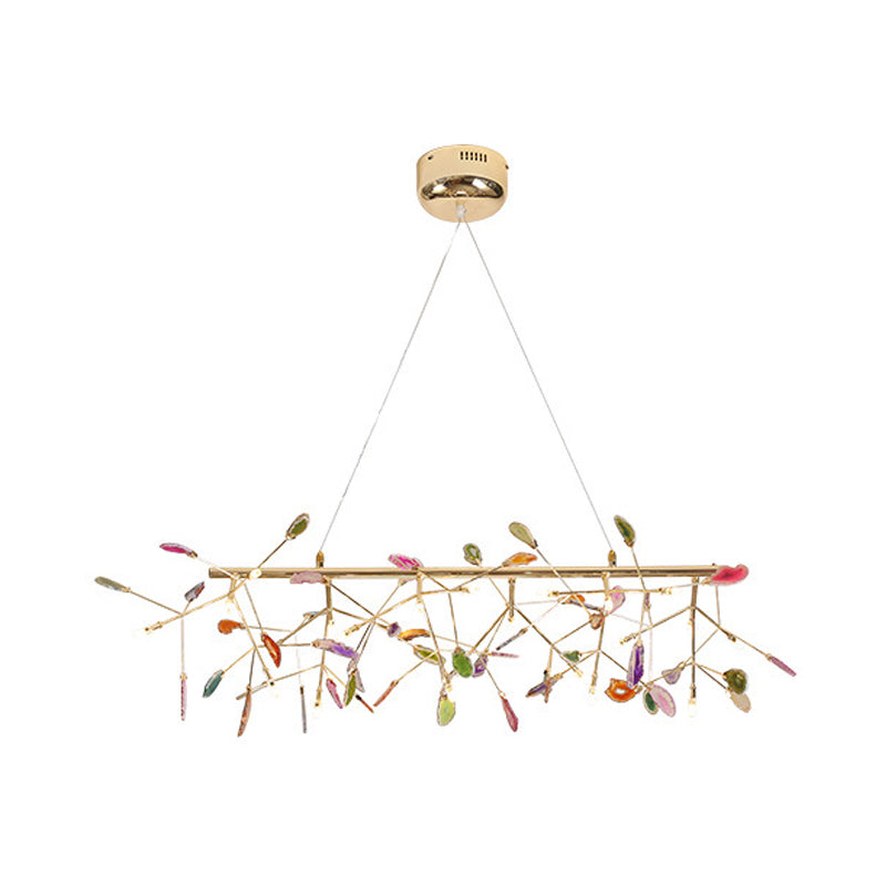 Branch Island Light Nordic Crystal Gold Hanging Ceiling - 16/24 Head Colorful Design For Dining Room