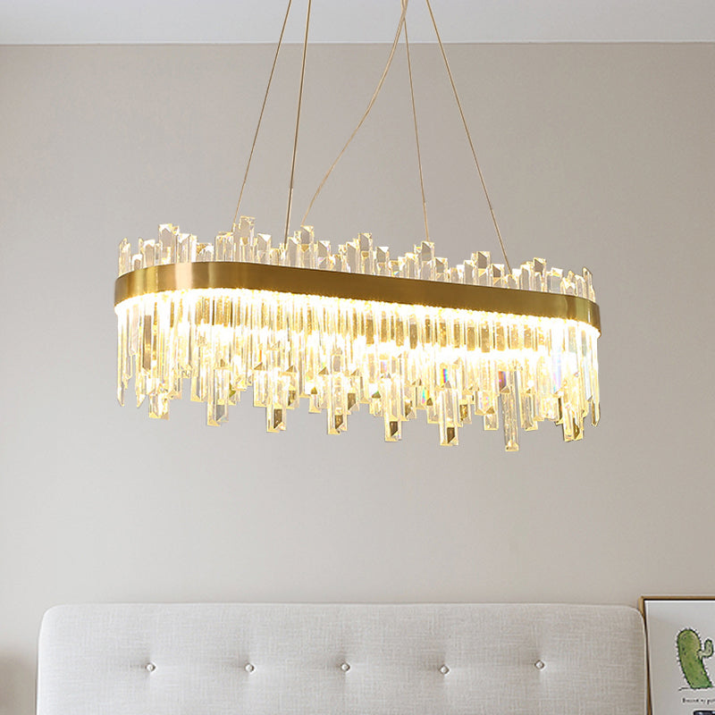 Gold Postmodern Led Chandelier With Crystal Rods - Oval Dining Room Hanging Lamp Kit