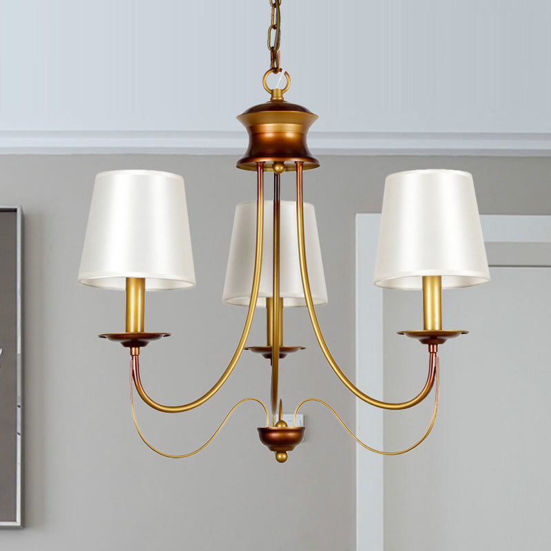 Traditional Brass Finish Chandelier With White Fabric Lamp Shade - 3/5/6 Lights 3 /