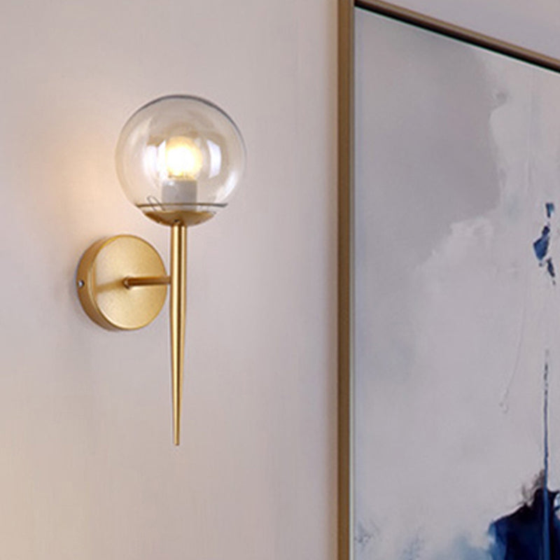Modern 1 Light Clear Glass Globe Wall Sconce In Gold For Living Room Lighting