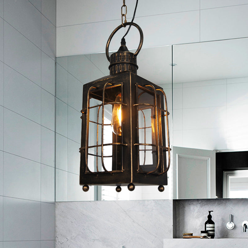 Classic Rustic Lantern Pendant Light - Indoor Hanging Ceiling Lamp With Metal Construction Rust