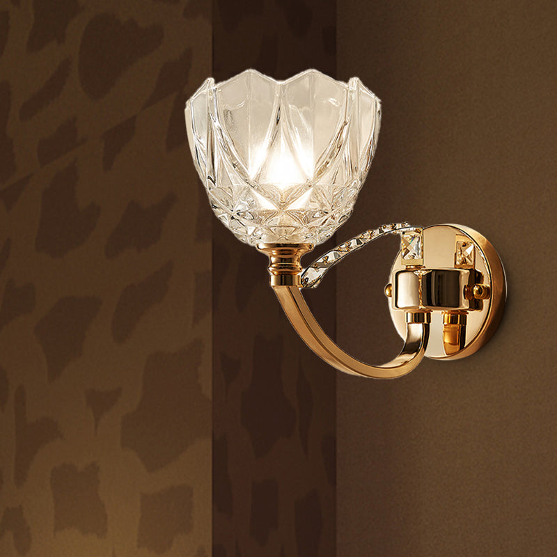 Postmodern Clear Glass Wall Mount Sconce Light With Crystal Accent - Gold Finish 1 /