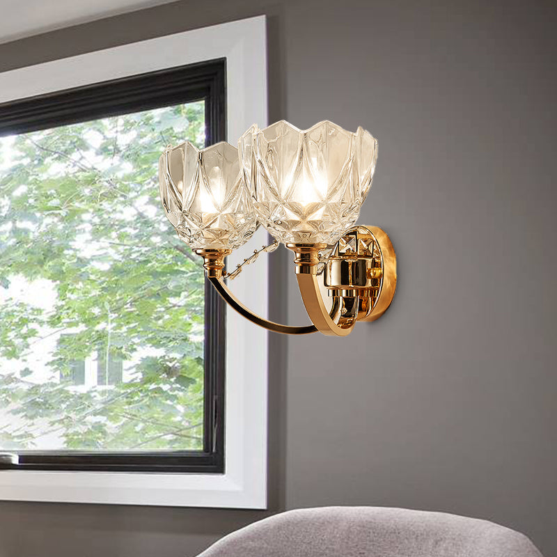 Postmodern Clear Glass Wall Mount Sconce Light With Crystal Accent - Gold Finish 2 /