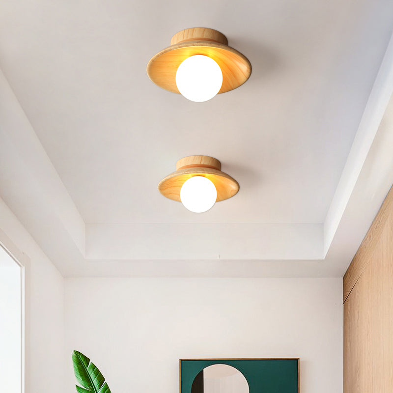 Sleek Wooden Ceiling Light - Mini Semi Flush Mount Hallway Lamp