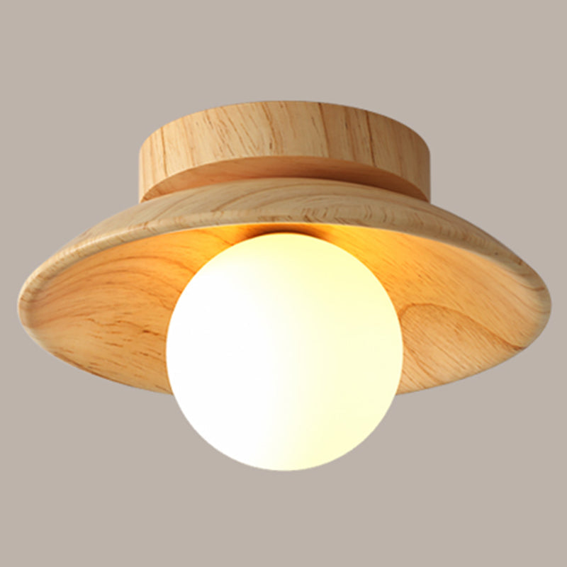Sleek Wooden Ceiling Light - Mini Semi Flush Mount Hallway Lamp Wood / 8