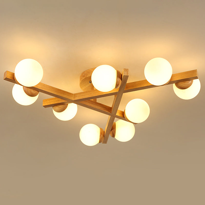 Modern Wooden Crossed Lines Flush Mount Light Fixture With Multi-Bulbs For Bedroom Ceiling 9 / Wood