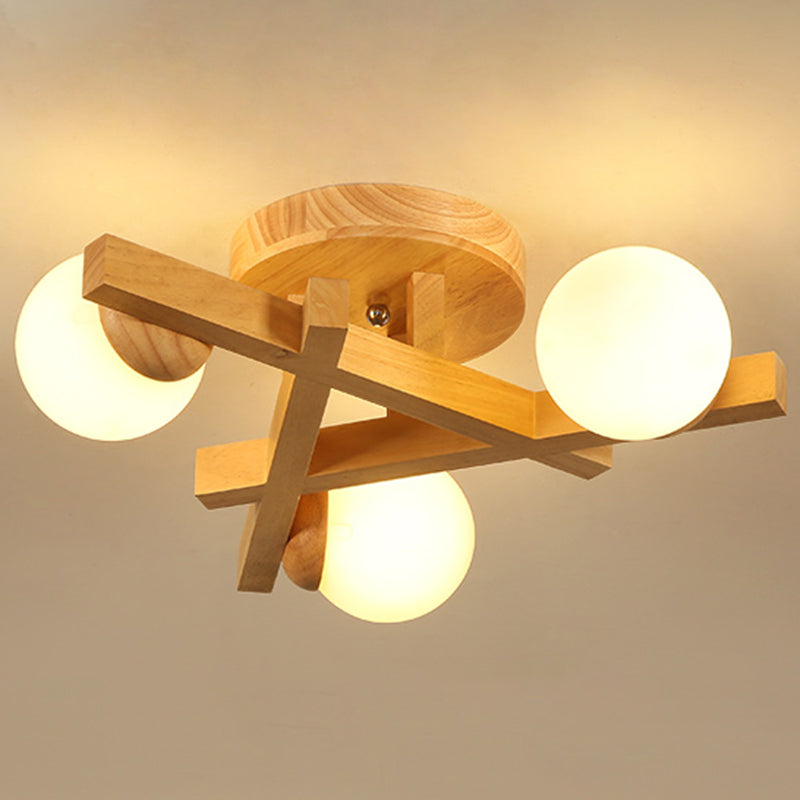 Modern Wooden Crossed Lines Flush Mount Light Fixture With Multi-Bulbs For Bedroom Ceiling 3 / Wood