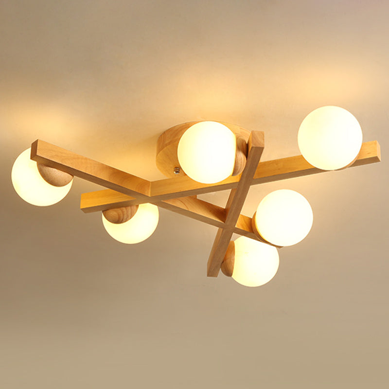 Modern Wooden Crossed Lines Flush Mount Light Fixture With Multi-Bulbs For Bedroom Ceiling 6 / Wood