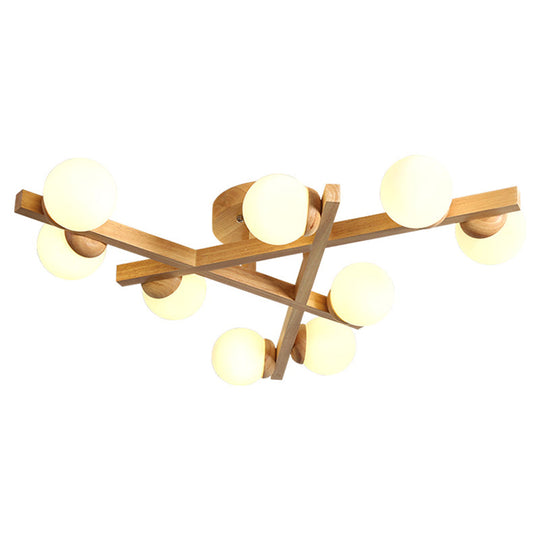 Modern Wooden Crossed Lines Flush Mount Light Fixture With Multi-Bulbs For Bedroom Ceiling