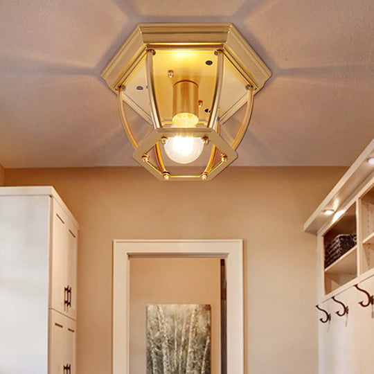 Classic Bedroom Charm: 1-Light Glass Shade Colonial Style Polyhedron Flush Mount Ceiling Light