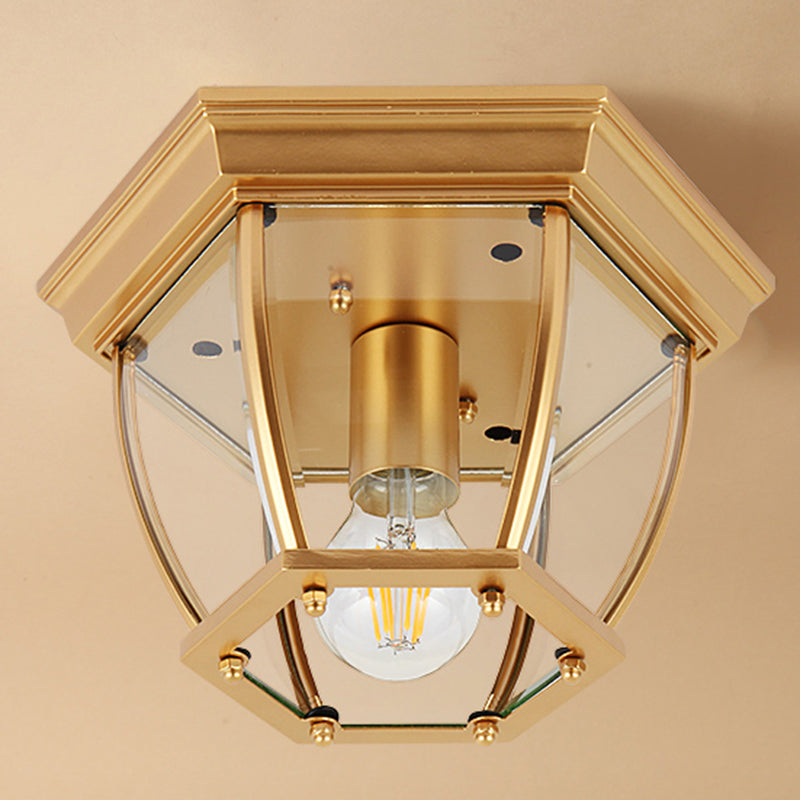 Classic Bedroom Charm: 1-Light Glass Shade Colonial Style Polyhedron Flush Mount Ceiling Light